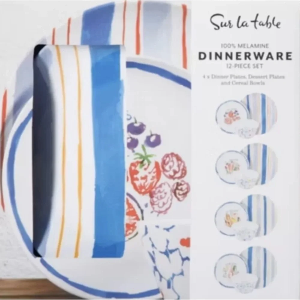 Sur La Table 12-Piece Multicolor Melamine Dinnerware Set 4 Place Settings